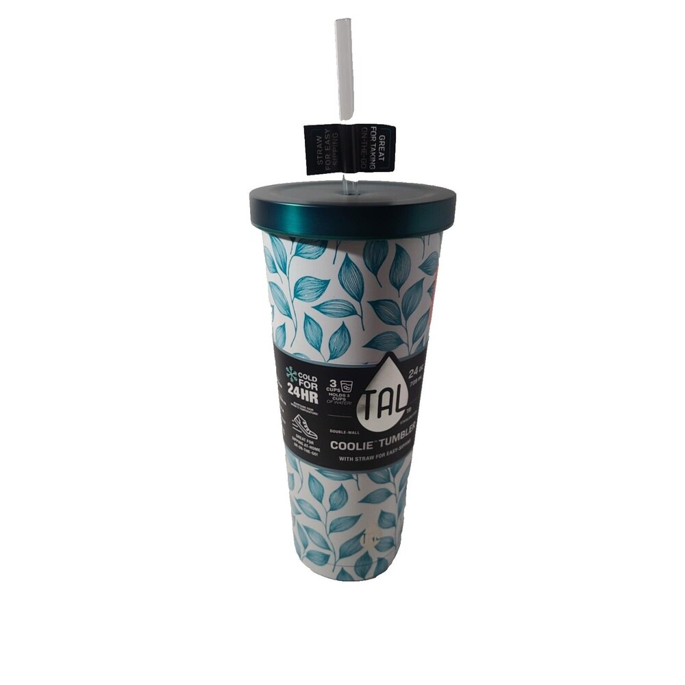 TAL Stainless Dbl Wall TallBoy Tumbler Cold Hot Cup 24 oz, Blue with Straw NWT